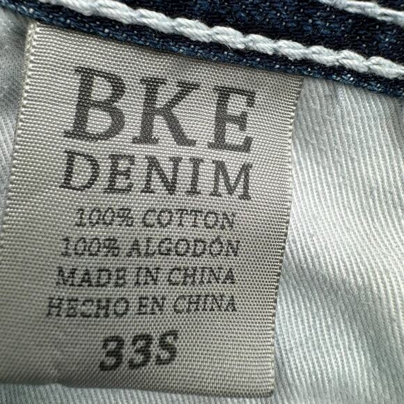 BKE DENIM Men's 33X28 Tyler Straight Blue Jeans Distressed Cowboy Buckle Short - Picture 7 of 11